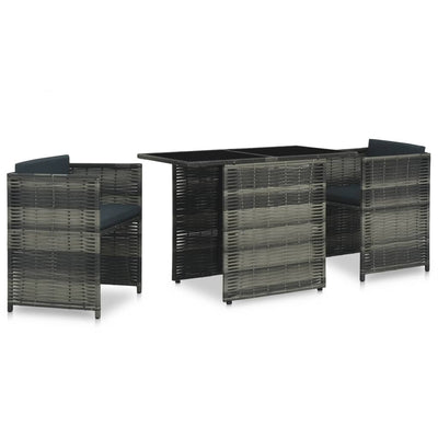 vidaXL 3 Piece Bistro Set with Cushions Poly Rattan Grey