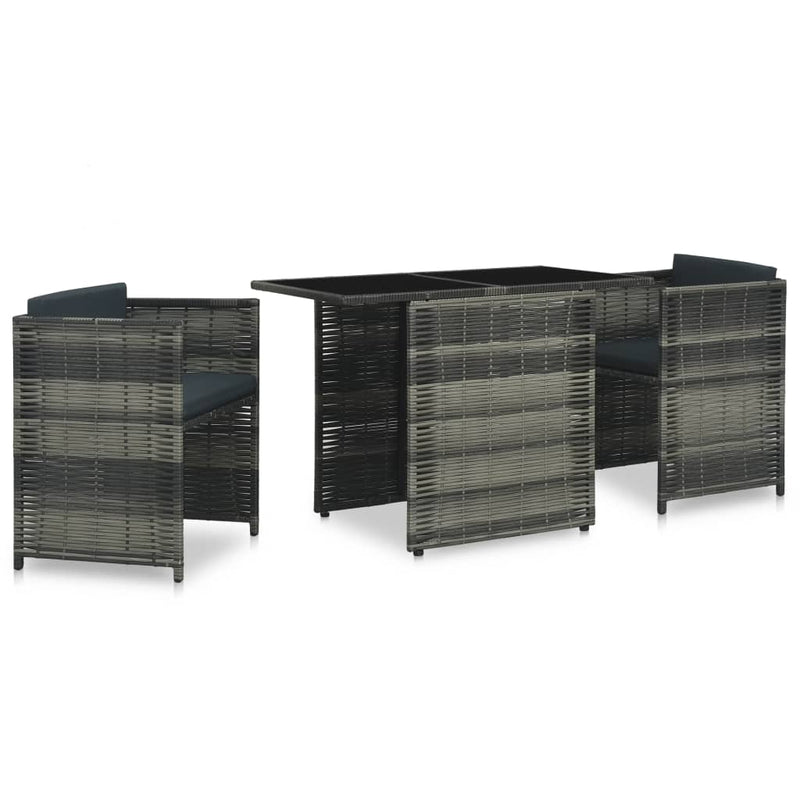 vidaXL 3 Piece Bistro Set with Cushions Poly Rattan Grey