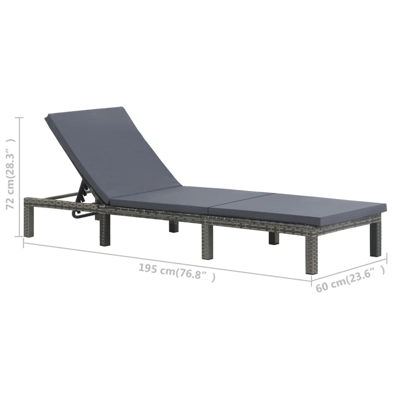 vidaXL Sun Lounger with Cushion Poly Rattan Anthracite