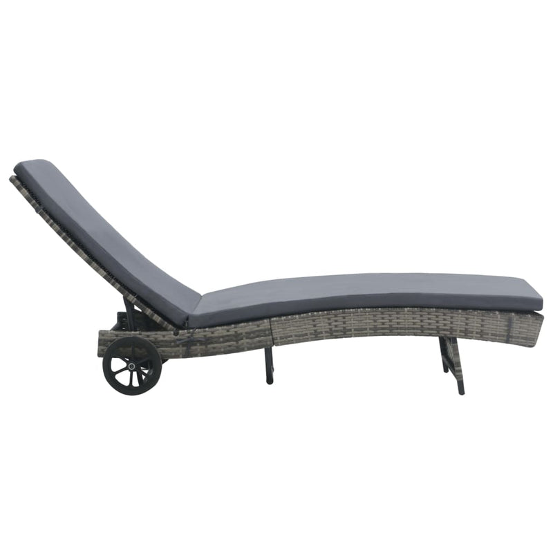 vidaXL Sun Lounger with Wheels and Cushion Poly Rattan Anthracite