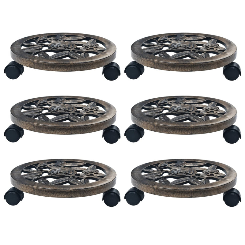 vidaXL Plant Trolleys 6 pcs Bronze 30 cm Plastic