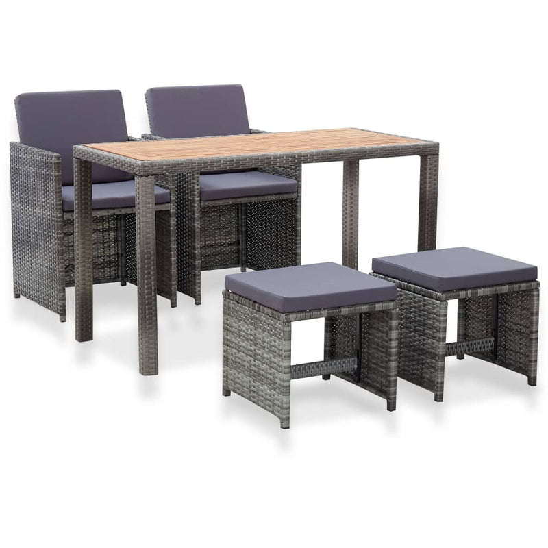vidaXL 5 Piece Outdoor Dining Set Poly Rattan and Acacia Wood Black