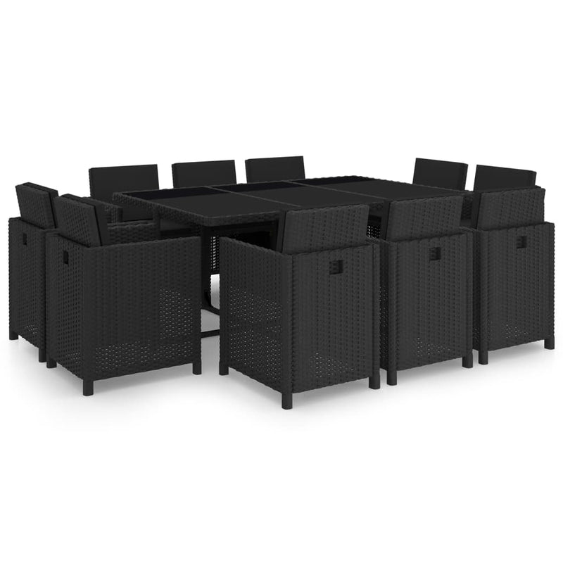 vidaXL 11 Piece Outdoor Dining Set with Cushions Poly Rattan Black