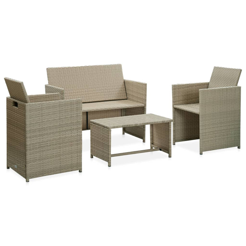 vidaXL 4 Piece Garden Lounge Set with Cushions Beige Poly Rattan