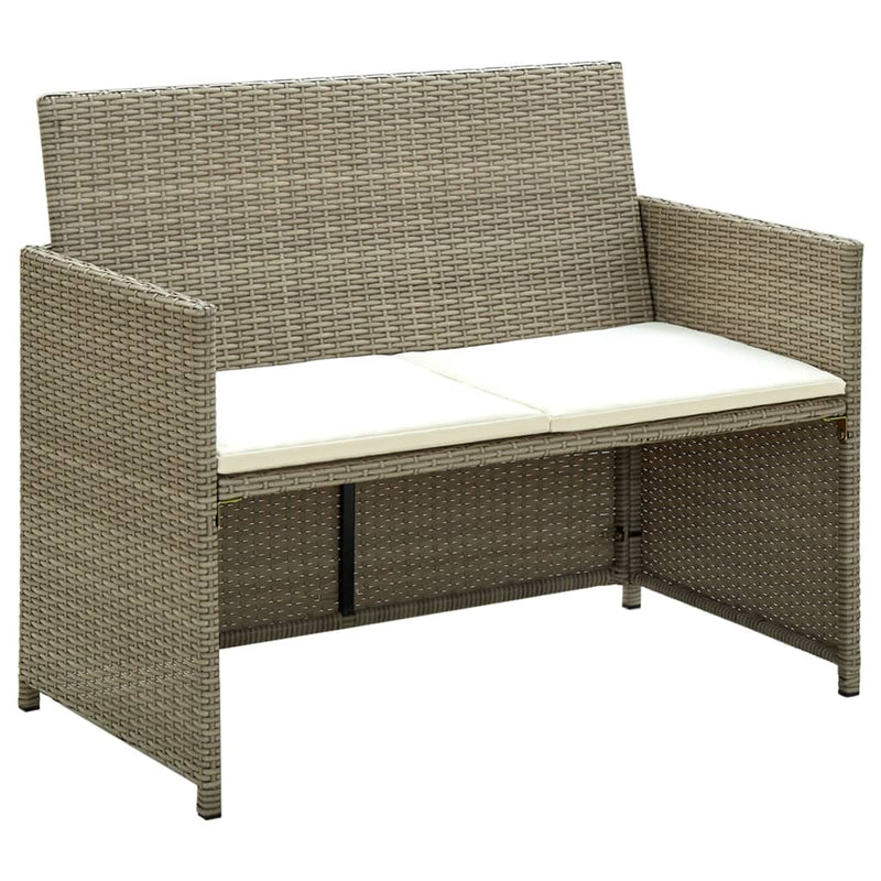 vidaXL 4 Piece Garden Lounge Set with Cushions Beige Poly Rattan