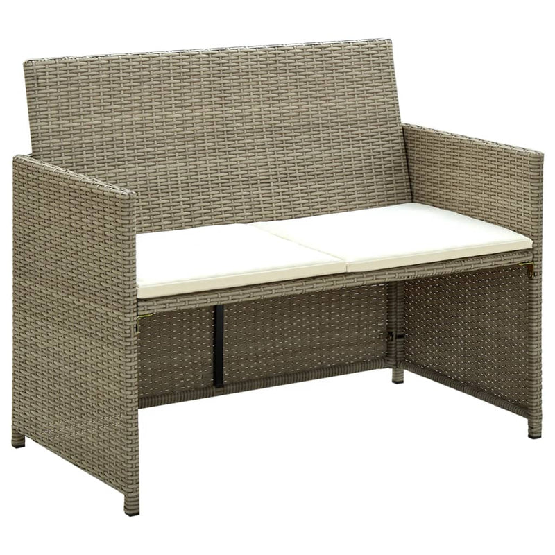 vidaXL 2 Seater Garden Sofa with Cushions Beige Poly Rattan