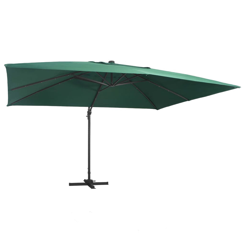 vidaXL Cantilever Garden Parasol with LED Lights and Aluminium Pole 400x300 cm Green