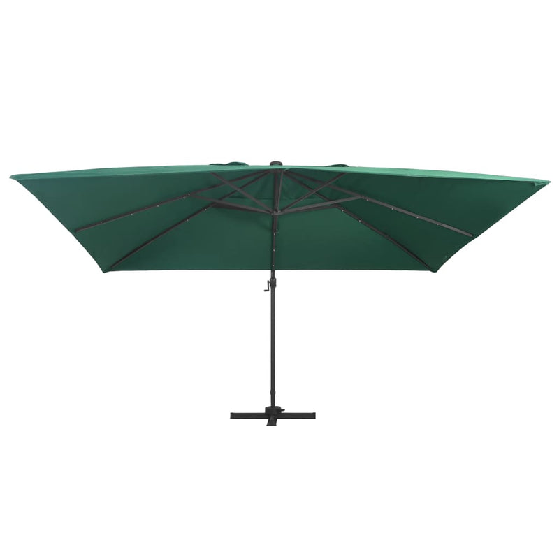 vidaXL Cantilever Garden Parasol with LED Lights and Aluminium Pole 400x300 cm Green