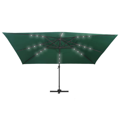 vidaXL Cantilever Garden Parasol with LED Lights and Aluminium Pole 400x300 cm Green
