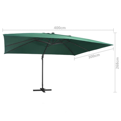 vidaXL Cantilever Garden Parasol with LED Lights and Aluminium Pole 400x300 cm Green