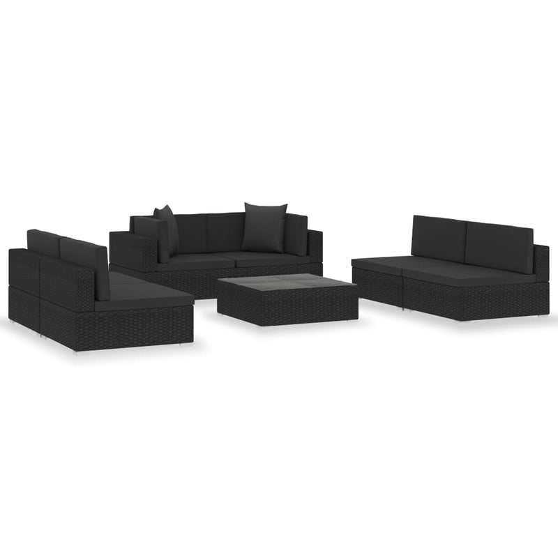 vidaXL 7 Piece Garden Lounge Set Black with Cushions Poly Rattan