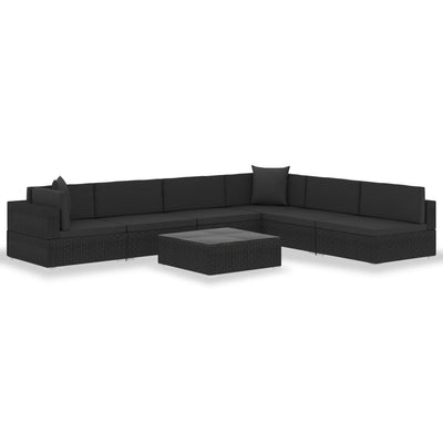 vidaXL 7 Piece Garden Lounge Set Black with Cushions Poly Rattan