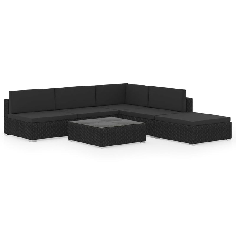 vidaXL 6 Piece Garden Lounge Set Black with Cushions Poly Rattan