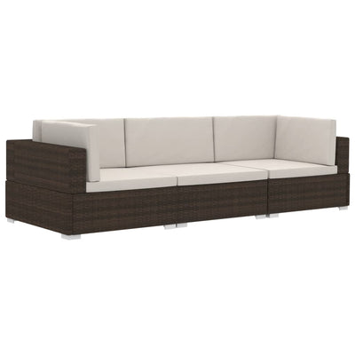 vidaXL 3 Piece Garden Sofa Set with Cushions Poly Rattan Brown