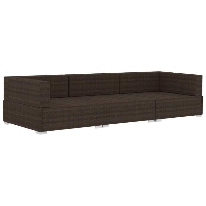 vidaXL 3 Piece Garden Sofa Set with Cushions Poly Rattan Brown