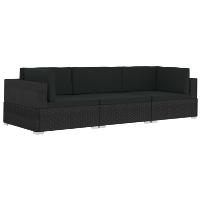 vidaXL 3 Piece Garden Sofa Set with Cushions Poly Rattan Brown