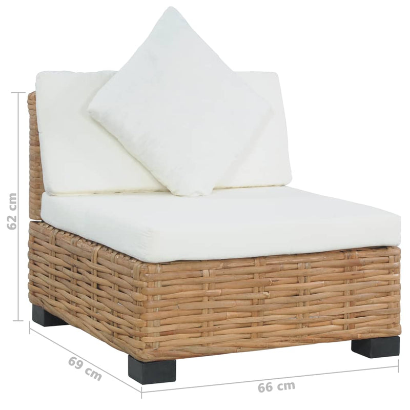 vidaXL Armless Sofa with Cushions Natural Rattan