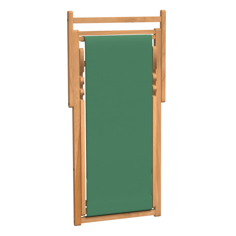 vidaXL Folding Beach Chair Solid Teak Wood Green