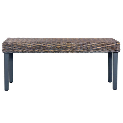 vidaXL Bench 110 cm Black Natural Kubu Rattan and Solid Mango Wood