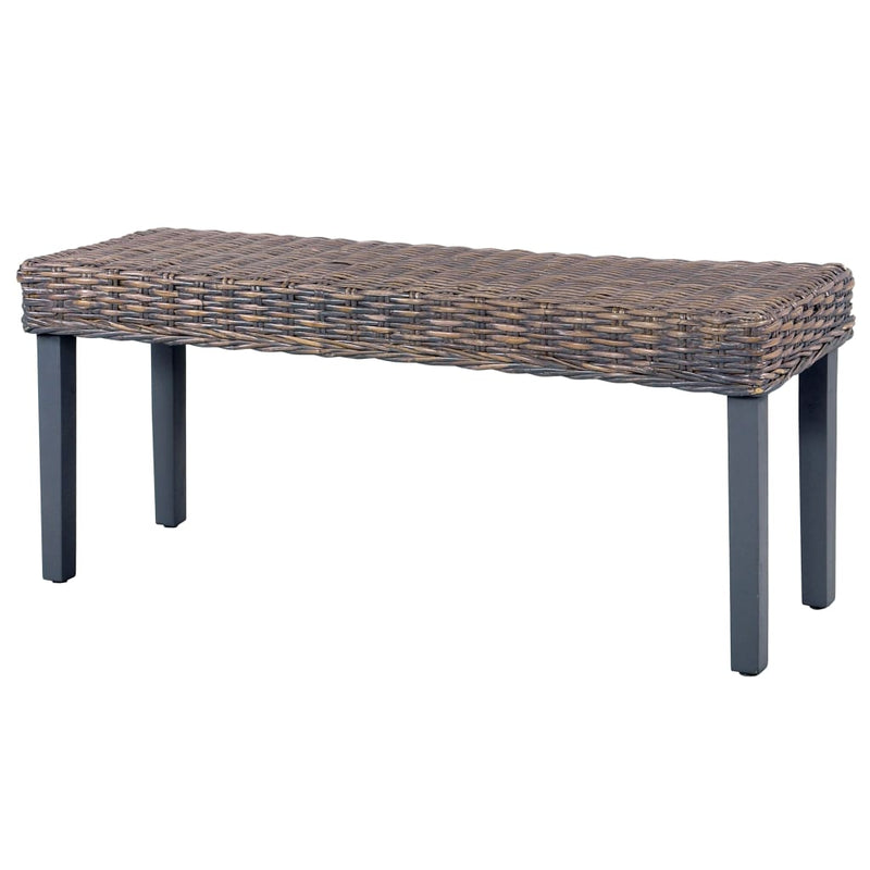 vidaXL Bench 110 cm Black Natural Kubu Rattan and Solid Mango Wood