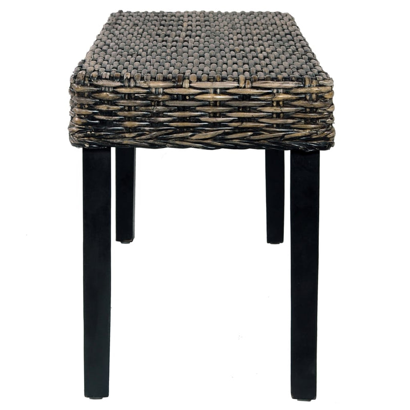 vidaXL Bench 110 cm Black Natural Kubu Rattan and Solid Mango Wood