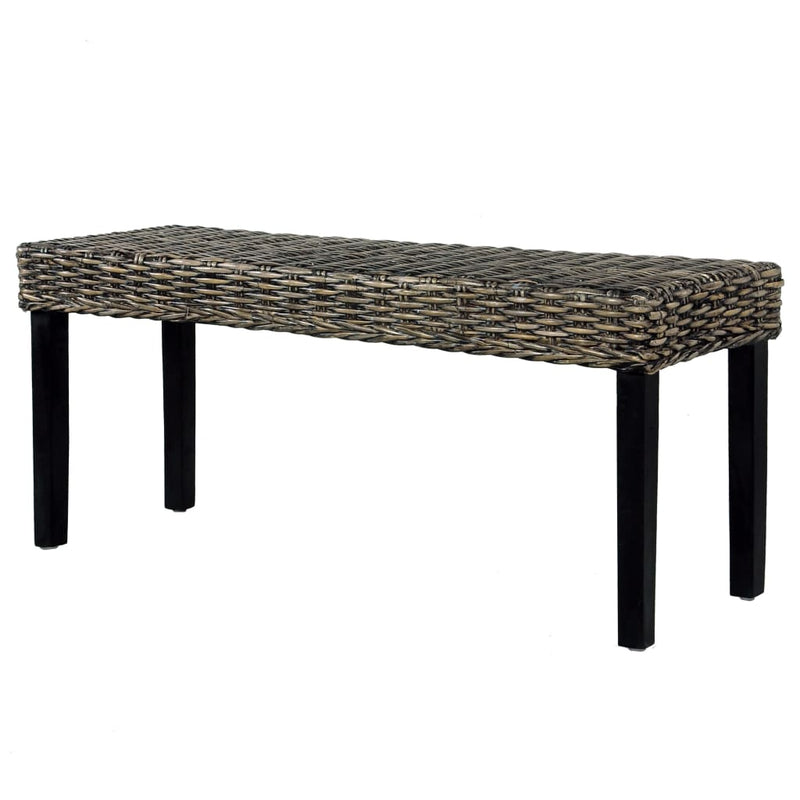 vidaXL Bench 110 cm Black Natural Kubu Rattan and Solid Mango Wood