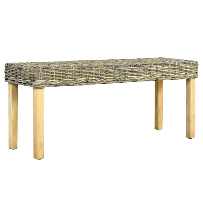 vidaXL Bench 110 cm Black Natural Kubu Rattan and Solid Mango Wood
