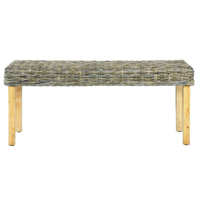 vidaXL Bench 110 cm Black Natural Kubu Rattan and Solid Mango Wood