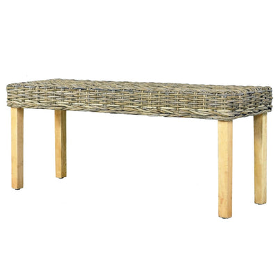 vidaXL Bench 110 cm Black Natural Kubu Rattan and Solid Mango Wood