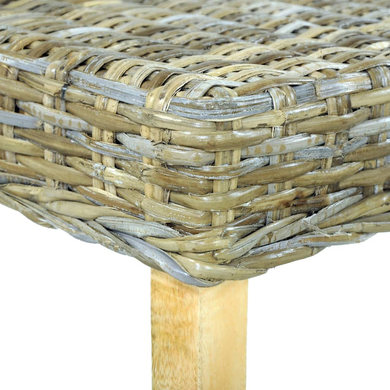 vidaXL Bench 110 cm Black Natural Kubu Rattan and Solid Mango Wood