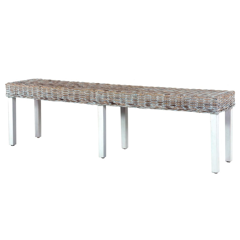 vidaXL Bench 110 cm Black Natural Kubu Rattan and Solid Mango Wood