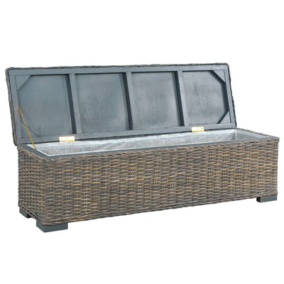 vidaXL Storage Box 120 cm Black Kubu Rattan and Solid Mango Wood