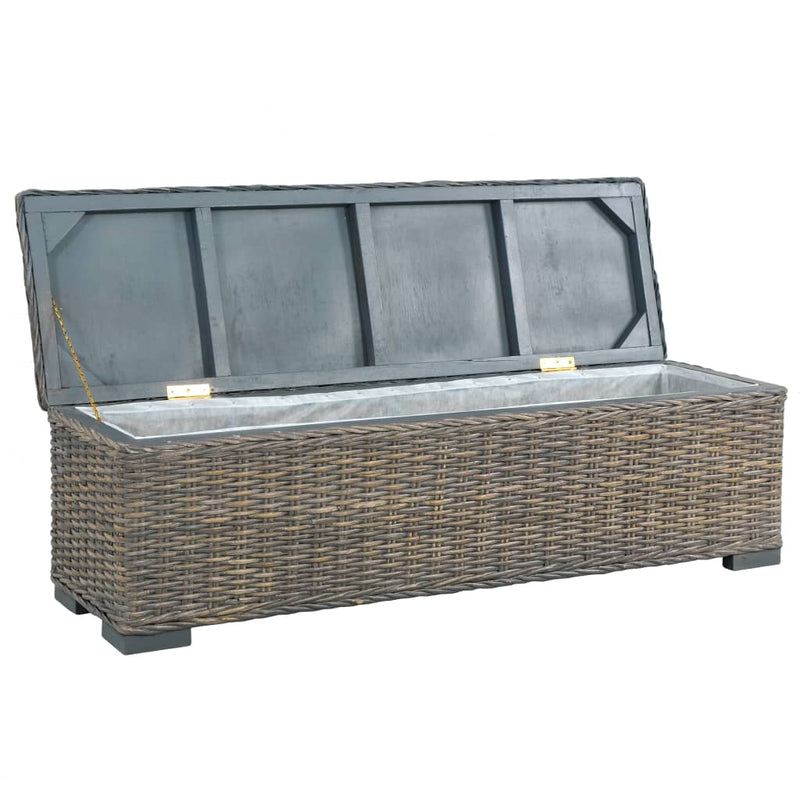 vidaXL Storage Box 120 cm Black Kubu Rattan and Solid Mango Wood