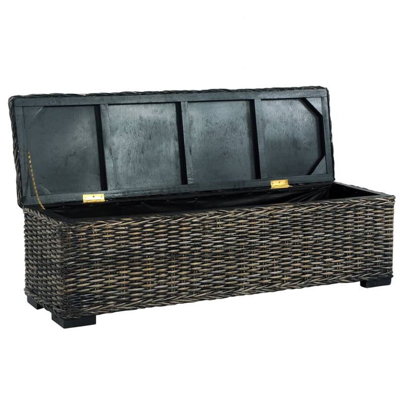 vidaXL Storage Box 120 cm Black Kubu Rattan and Solid Mango Wood