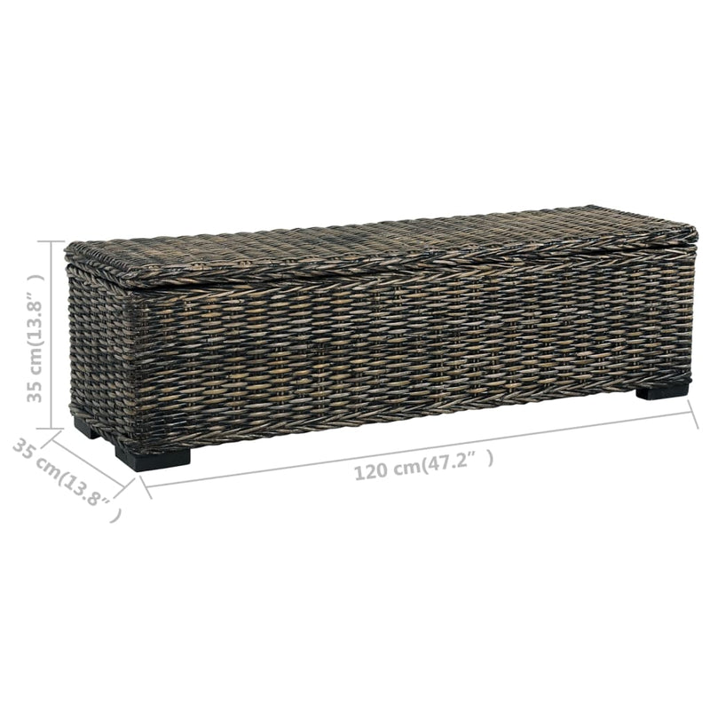 vidaXL Storage Box 120 cm Black Kubu Rattan and Solid Mango Wood