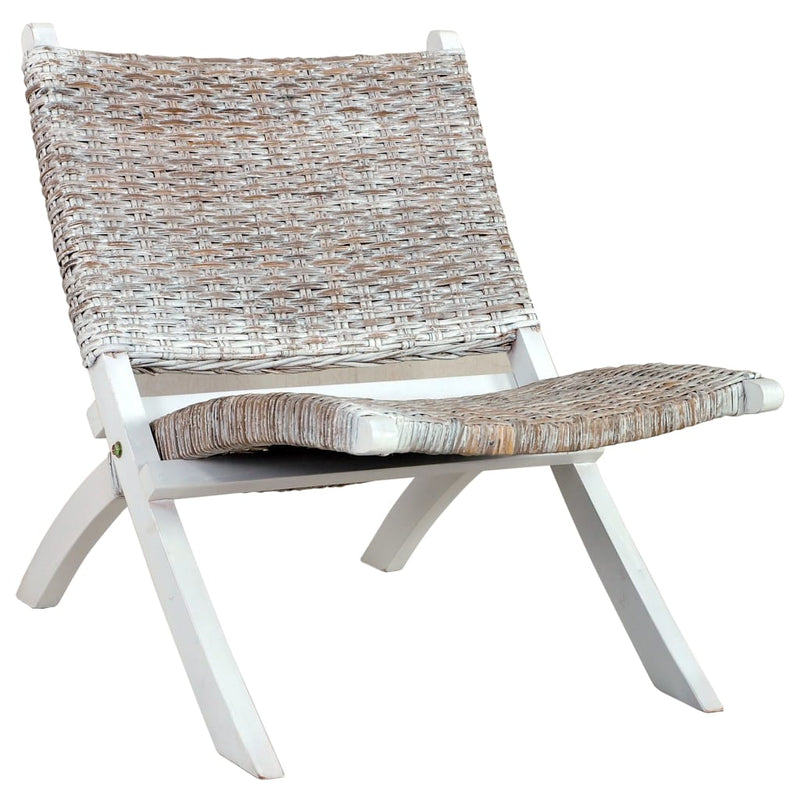 vidaXL Relaxing Chair Black Natural Kubu Rattan and Solid Mahogany Wood