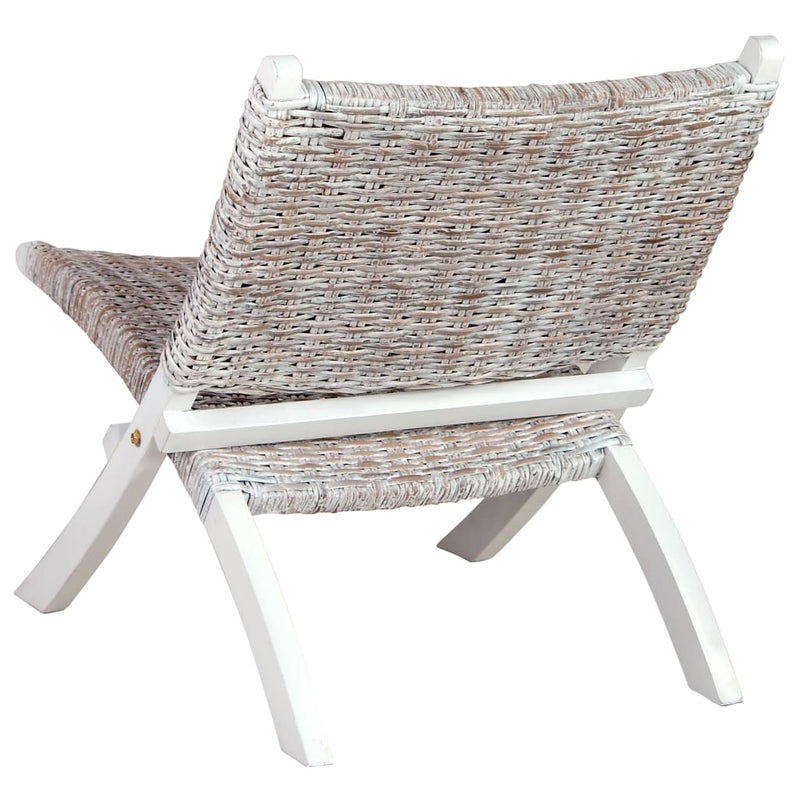 vidaXL Relaxing Chair Black Natural Kubu Rattan and Solid Mahogany Wood
