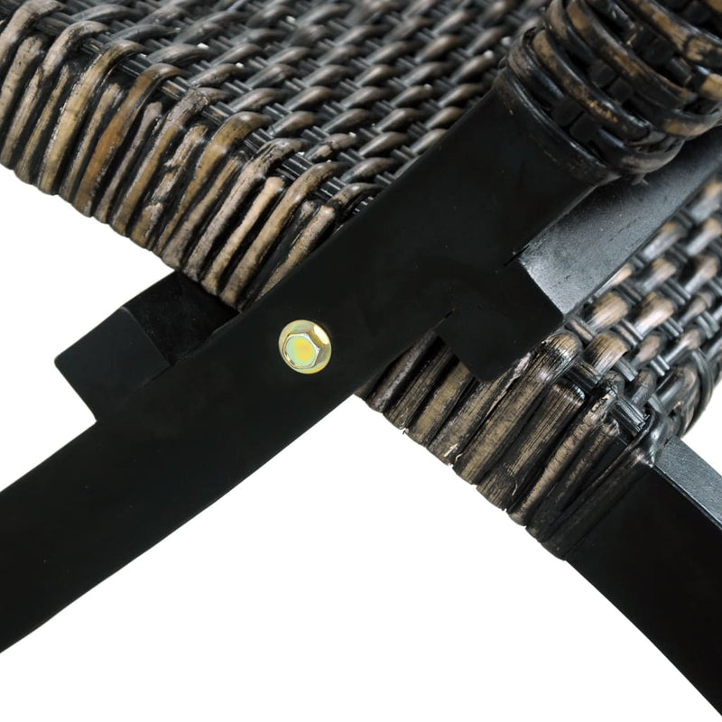 vidaXL Relaxing Chair Black Natural Kubu Rattan and Solid Mahogany Wood