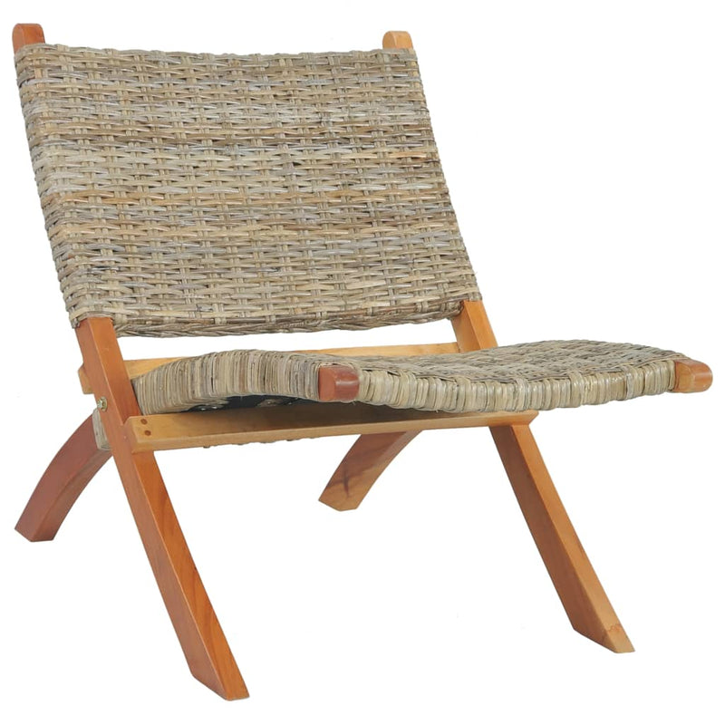 vidaXL Relaxing Chair Black Natural Kubu Rattan and Solid Mahogany Wood
