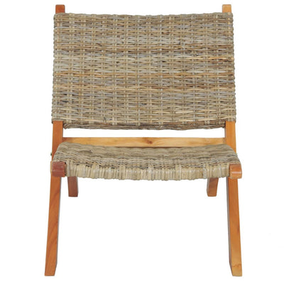 vidaXL Relaxing Chair Black Natural Kubu Rattan and Solid Mahogany Wood