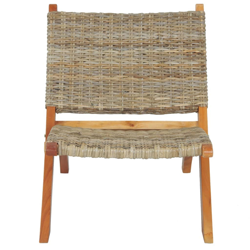 vidaXL Relaxing Chair Black Natural Kubu Rattan and Solid Mahogany Wood