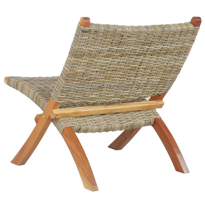 vidaXL Relaxing Chair Black Natural Kubu Rattan and Solid Mahogany Wood
