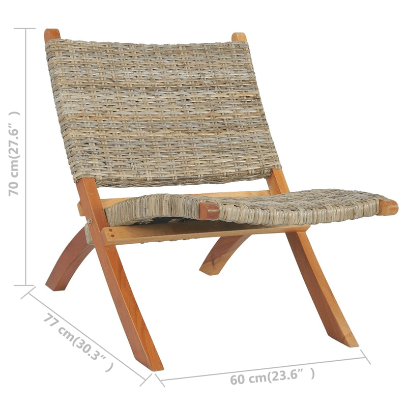 vidaXL Relaxing Chair Black Natural Kubu Rattan and Solid Mahogany Wood