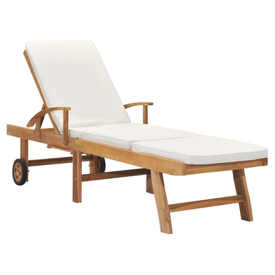 vidaXL Sun Lounger with Cushion Solid Teak Wood Blue
