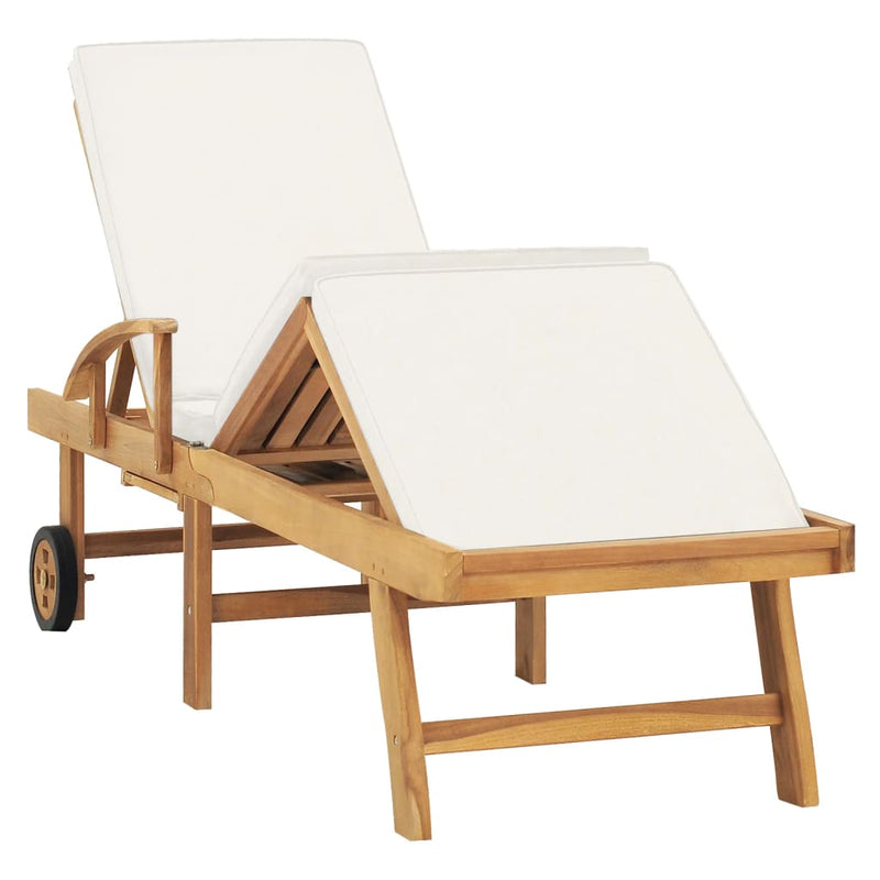 vidaXL Sun Lounger with Cushion Solid Teak Wood Blue