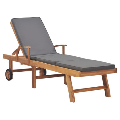 vidaXL Sun Lounger with Cushion Solid Teak Wood Blue