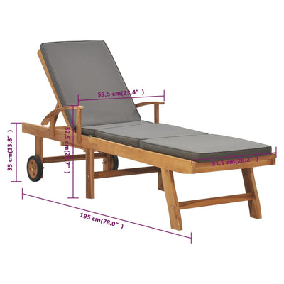 vidaXL Sun Lounger with Cushion Solid Teak Wood Blue