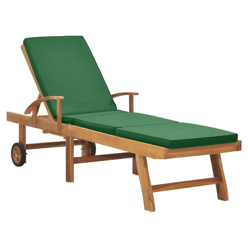 vidaXL Sun Lounger with Cushion Solid Teak Wood Blue