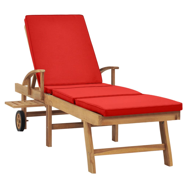 vidaXL Sun Lounger with Cushion Solid Teak Wood Blue