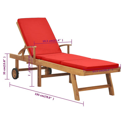 vidaXL Sun Lounger with Cushion Solid Teak Wood Blue